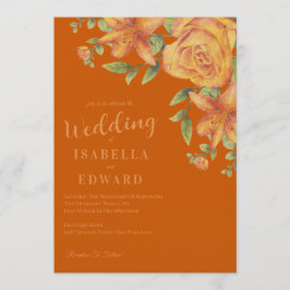 Watercolor Floral Burnt Orange Wedding Kaart