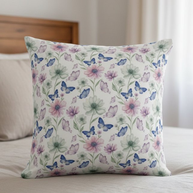 Watercolor Floral Butterfly Throw Pillow Kussen (Watercolor Floral Butterfly Throw Pillow)