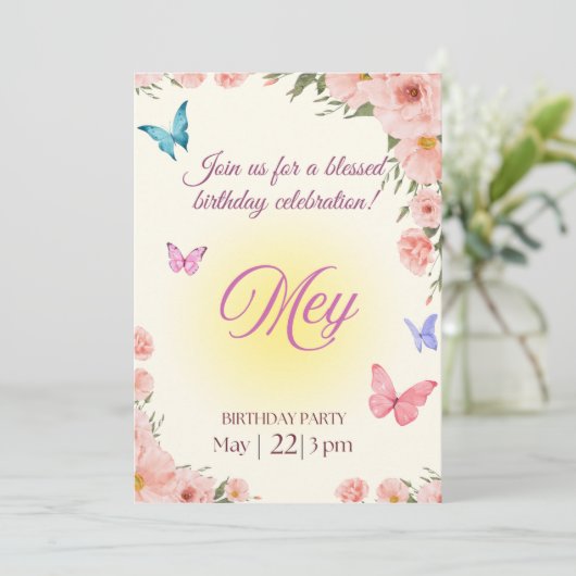 Watercolor Floral Christian Birthday Invitation  Kaart (Staand voorkant)