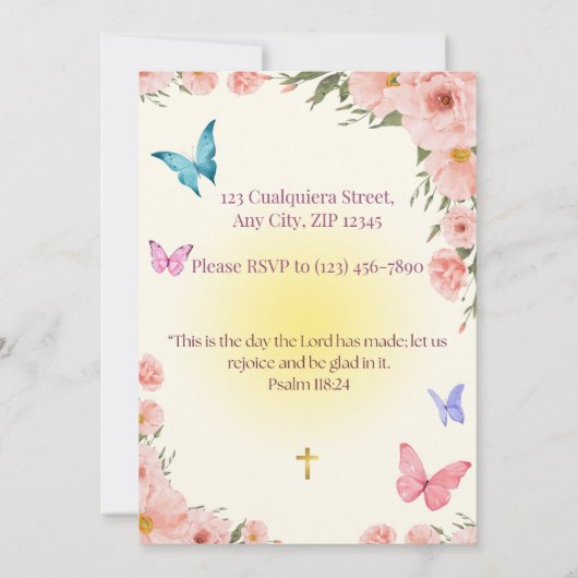 Watercolor Floral Christian Birthday Invitation  Kaart (Achterkant)