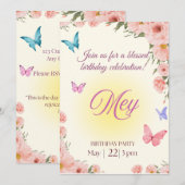 Watercolor Floral Christian Birthday Invitation  Kaart (Voorkant / Achterkant)