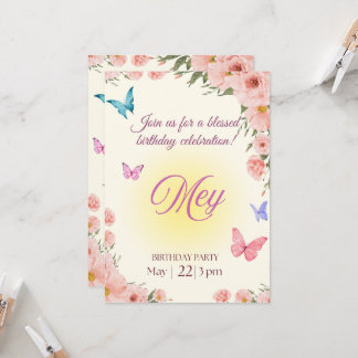 Watercolor Floral Christian Birthday Invitation Kaart