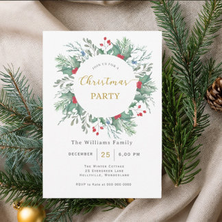 Watercolor Floral Christmas Party Invitation Kaart