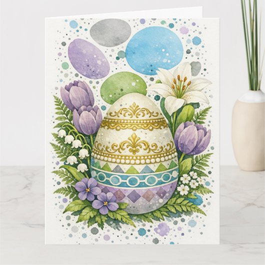 Watercolor Floral Easter Egg Kaart (Voorkant)