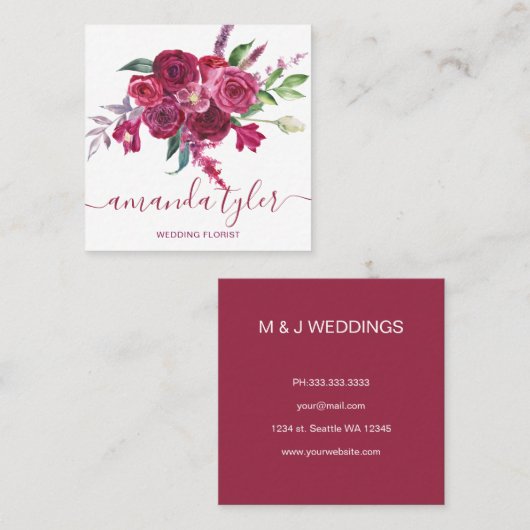 Watercolor Floral Elegant Wedding Florist Vierkante Visitekaartje (Voorkant / Achterkant)