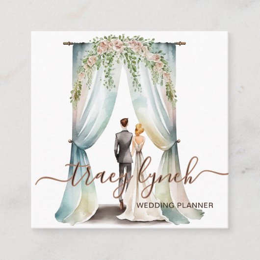 Watercolor Floral Elegant Wedding Planner Vierkante Visitekaartje (Voorkant)