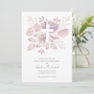 Watercolor Floral First Communion  Kaart