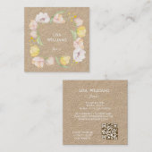 Watercolor Floral Frame Kraft Vierkante Visitekaartje (Voorkant / Achterkant)