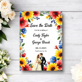 Watercolor Floral Garden Couple Summer Wedding Save The Date