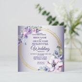 Watercolor Floral Golden Geometric Purple Wedding Kaart (Staand voorkant)