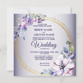 Watercolor Floral Golden Geometric Purple Wedding Kaart (Voorkant)