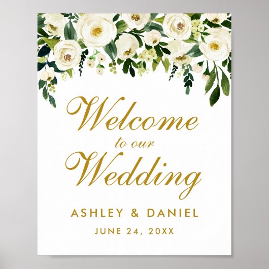 Watercolor Floral Green Gold Wedding Welcome Poster (Voorkant)