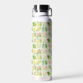 Watercolor Floral Grid Pattern Waterfles (Achterkant)