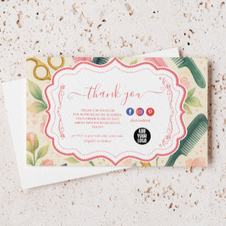 Watercolor Floral Hair Stylist Business Bedankkaart