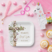 Watercolor Floral Holy Cross Baptism Papieren Bordje (Feest)