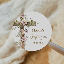 Watercolor Floral Holy Cross Baptism Ronde Sticker