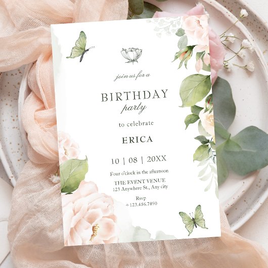 Watercolor floral leaves birthday kaart