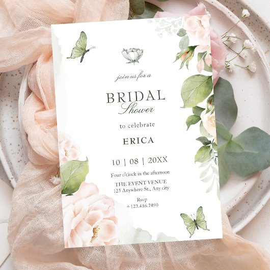 Watercolor floral leaves bridal shower kaart