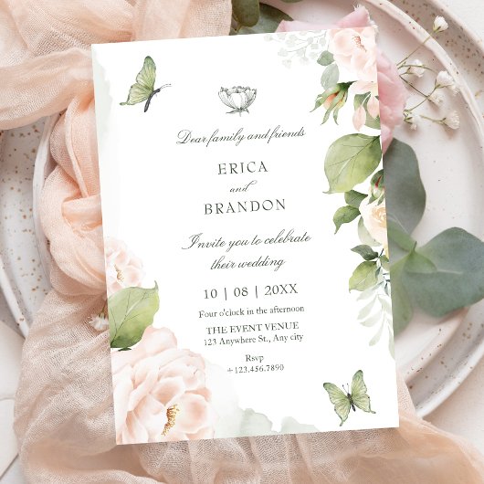 Watercolor floral leaves wedding  kaart