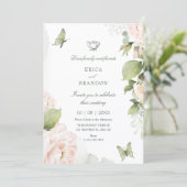 Watercolor floral leaves wedding  kaart (Staand voorkant)