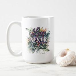 Watercolor Floral Love Never Fails Scripture Koffiemok