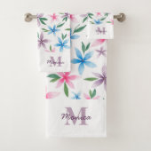 Watercolor Floral Monogram Bad Handdoek (Insitu)