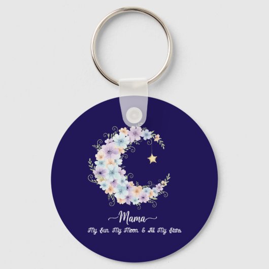 Watercolor Floral Moon Mama Sleutelhanger (Voorkant)