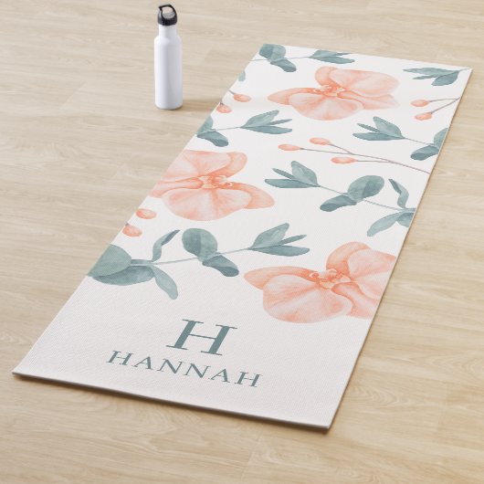 Watercolor Floral Name and Monogram White Yogamat (In situ)