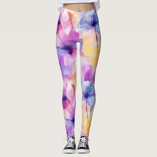 Watercolor Floral Pastel Leggings (Voorkant)