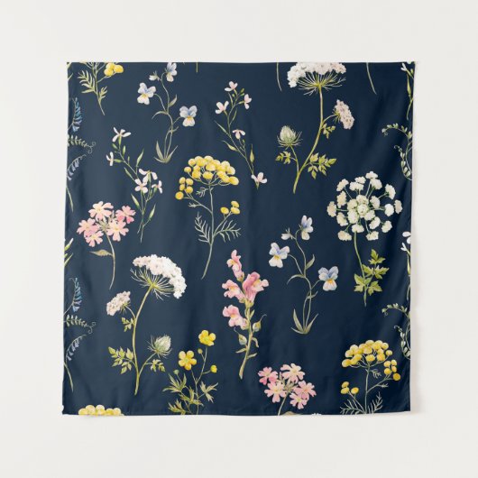 Watercolor floral pattern, delicate flower hand dr wandkleed (Voorkant)