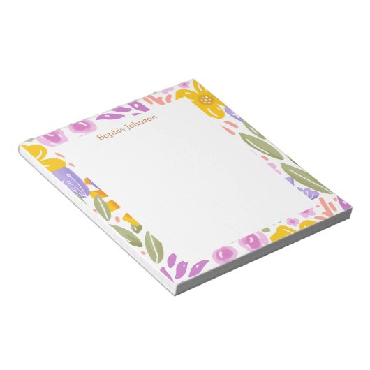 Watercolor Floral Pattern Pretty Personalized Notitieblok (Schuin)
