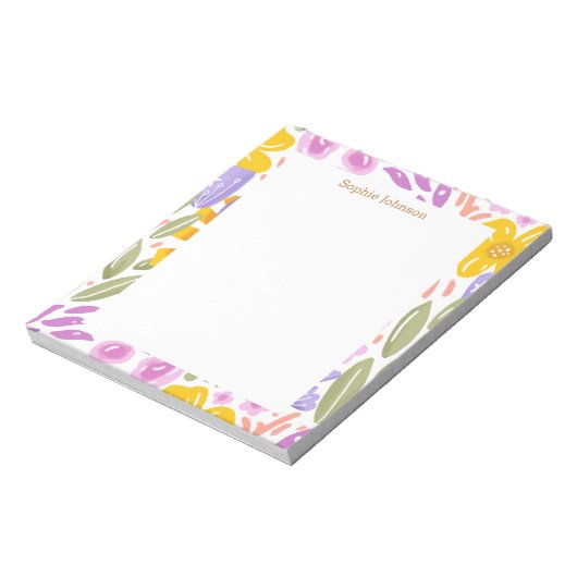 Watercolor Floral Pattern Pretty Personalized Notitieblok (Linkerzijde)
