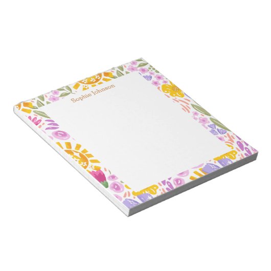 Watercolor Floral Pattern Pretty Personalized Notitieblok (Schuin)