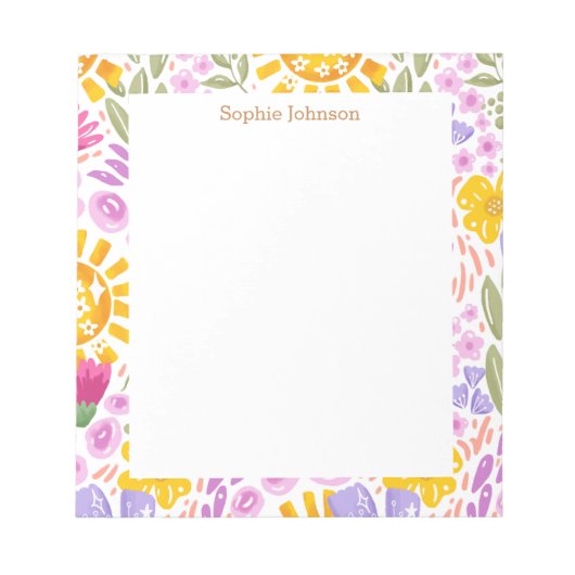 Watercolor Floral Pattern Pretty Personalized Notitieblok (Voorkant)