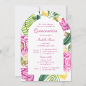 Watercolor Floral Peonies QR Code Quinceañera Kaart (Voorkant)