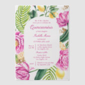 Watercolor Floral Peonies Tulips Lemon Quinceañera Vellum Uitnodigingen (Voorkant)
