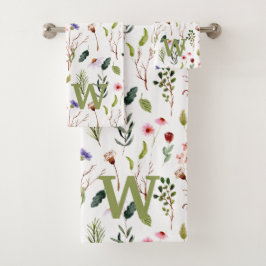 Watercolor Floral Personalized Monogram Bad Handdoek