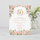 watercolor floral pink roses 30th birthday gold kaart (Staand voorkant)