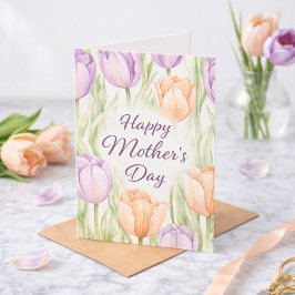 Watercolor Floral Purple Tulips Happy Mother's Day Kaart