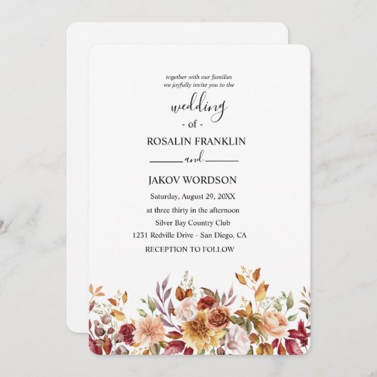 watercolor floral rustic wedding kaart (Voorkant / Achterkant)