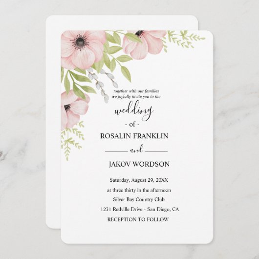 watercolor floral rustic wedding kaart (Voorkant / Achterkant)