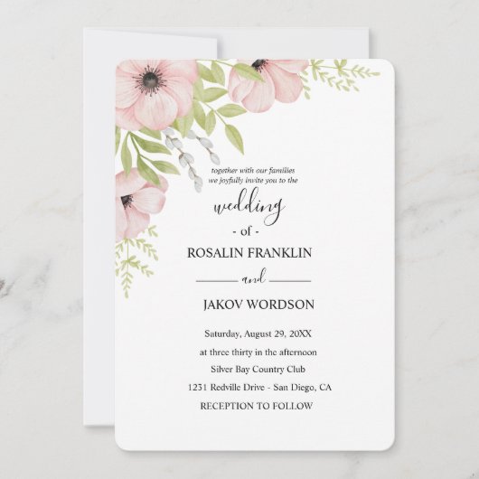 watercolor floral rustic wedding  kaart (Voorkant)