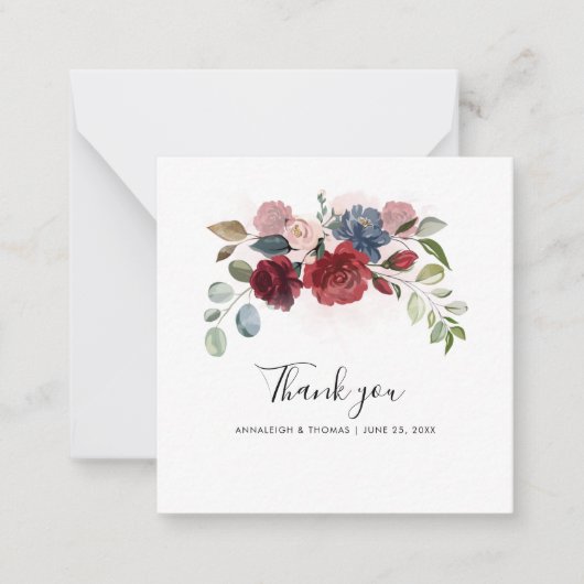 Watercolor Floral Script Wedding Thank You Notitiekaartje (Voorkant)