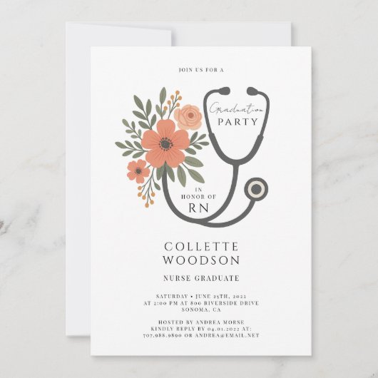 Watercolor Floral Stethoscope Nurse Graduation Kaart (Voorkant)