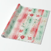 Watercolor Floral Striped Holiday Cadeaupapier (Uitgerold)