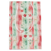 Watercolor Floral Striped Holiday Medium Cadeauzakje (Voorkant)