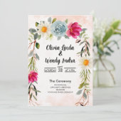 Watercolor Floral Wedding Ceremony Invitation Kaart (Staand voorkant)