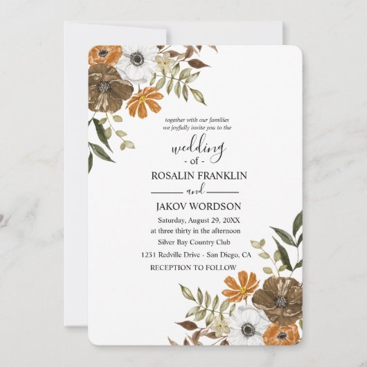 watercolor floral wedding Invitation Kaart (Voorkant)