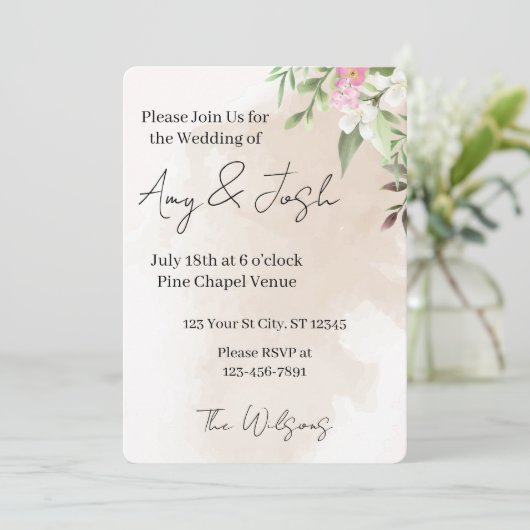 Watercolor Floral Wedding Invitation Kaart (Staand voorkant)