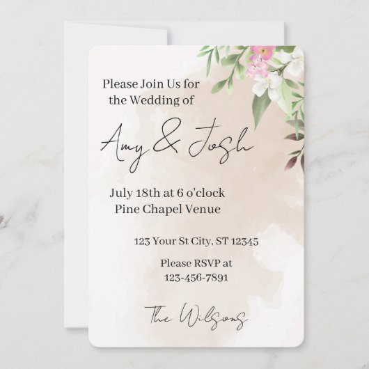 Watercolor Floral Wedding Invitation Kaart (Voorkant)